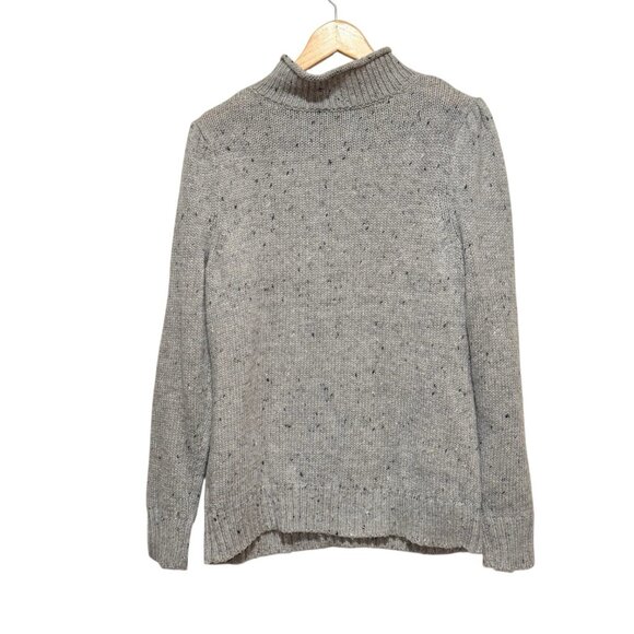 Talbots Gray Cable Knit Tweed Fleck Mock Neck Sweater Womens Size Large - Picture 4 of 8